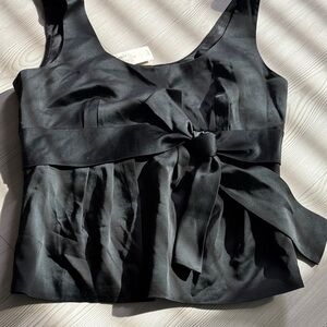 Ann Taylor Black Satin Bow Blouse